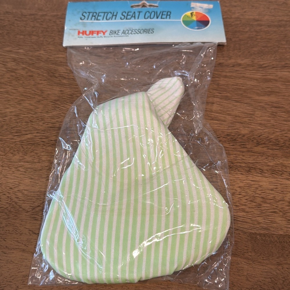 VTG Bicycle Seat Cover Stretch Racing Style Bike Retro Old School Green Stripe